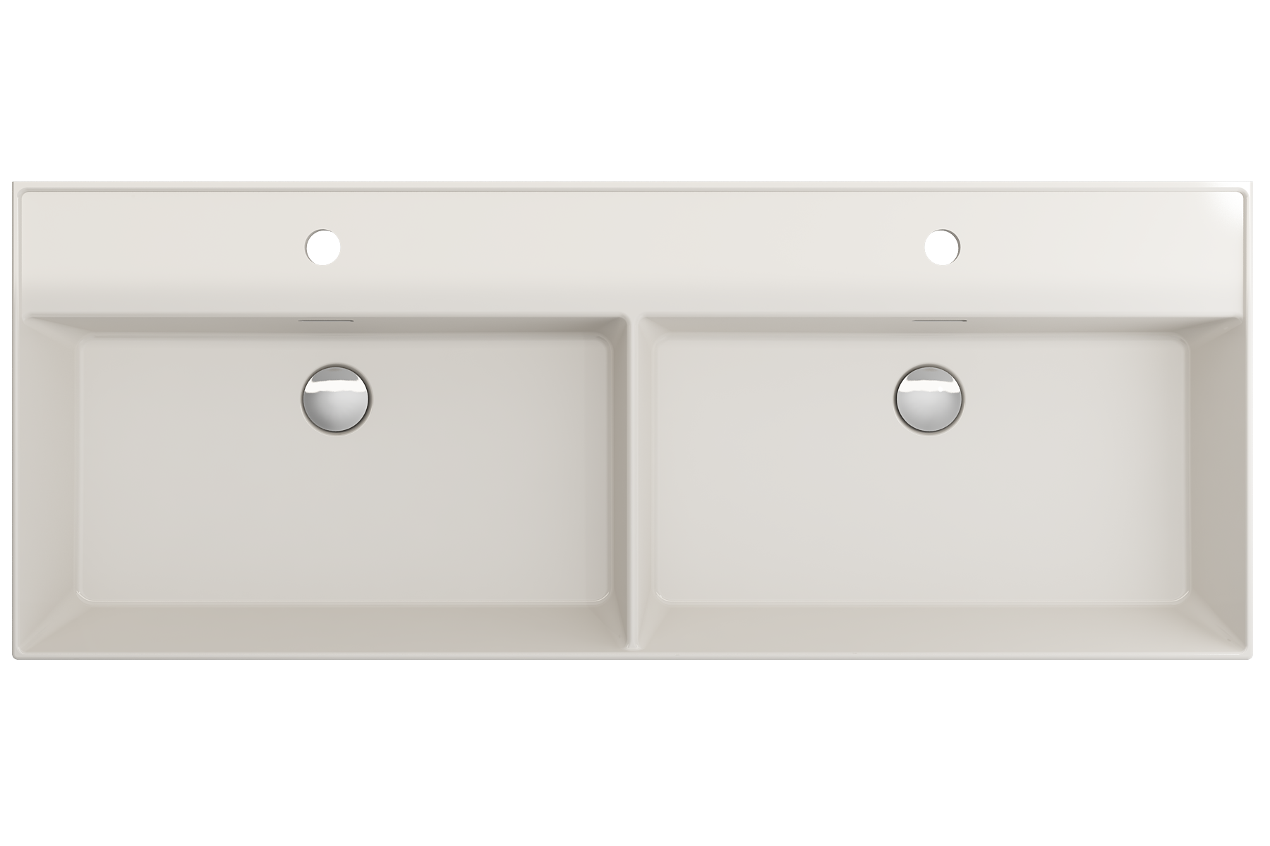 BOCCHI Milano 48" Rectangle Wallmount Fireclay Bathroom Sink, Double Basin, Biscuit, Single Faucet Hole, 1393-014-0132