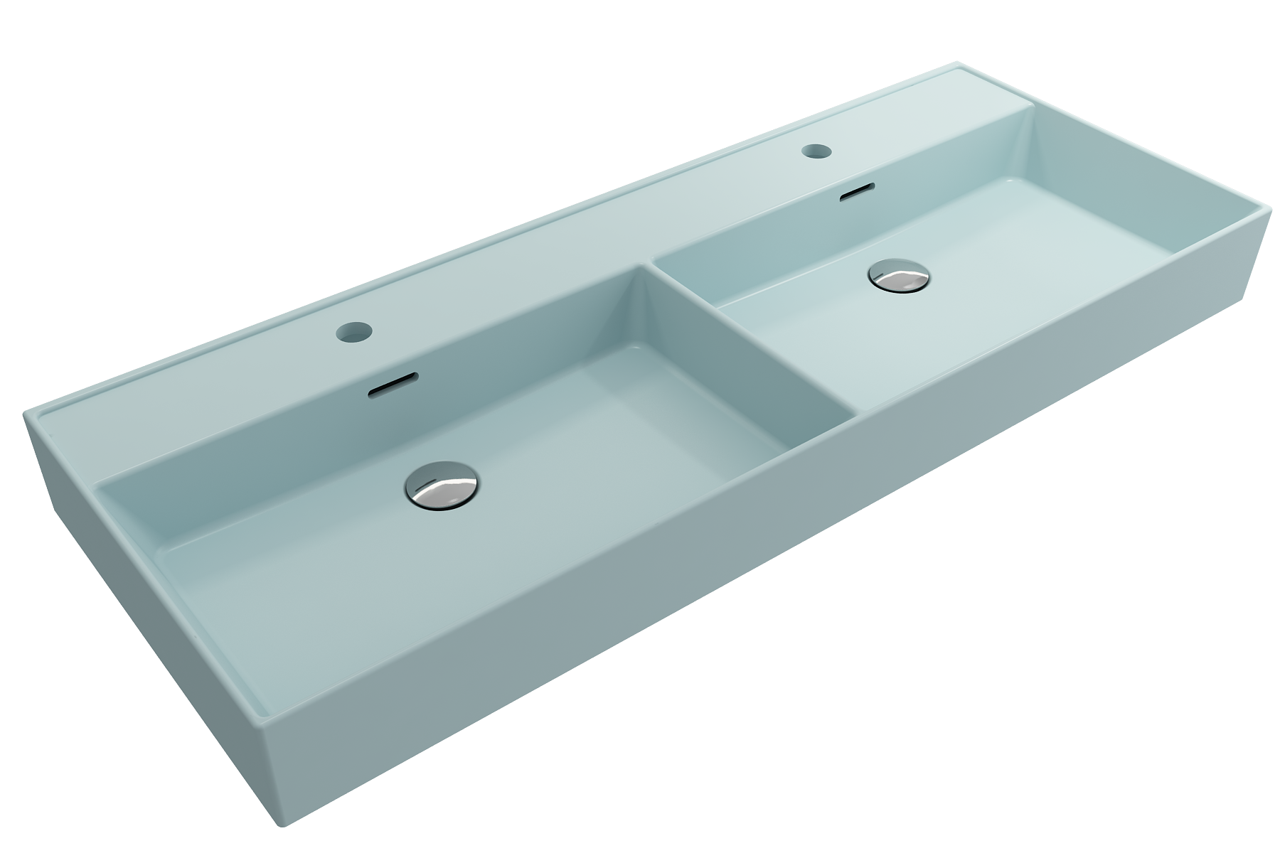 BOCCHI Milano 48" Rectangle Wallmount Fireclay Bathroom Sink, Double Basin, Matte Ice Blue, Single Faucet Hole, 1393-029-0132