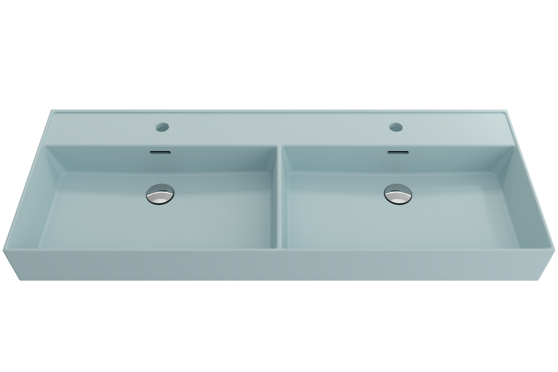 BOCCHI Milano 48" Rectangle Wallmount Fireclay Bathroom Sink, Double Basin, Matte Ice Blue, Single Faucet Hole, 1393-029-0132