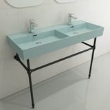 BOCCHI Milano 48" Rectangle Wallmount Fireclay Bathroom Sink, Double Basin, Matte Ice Blue, Single Faucet Hole, 1393-029-0132