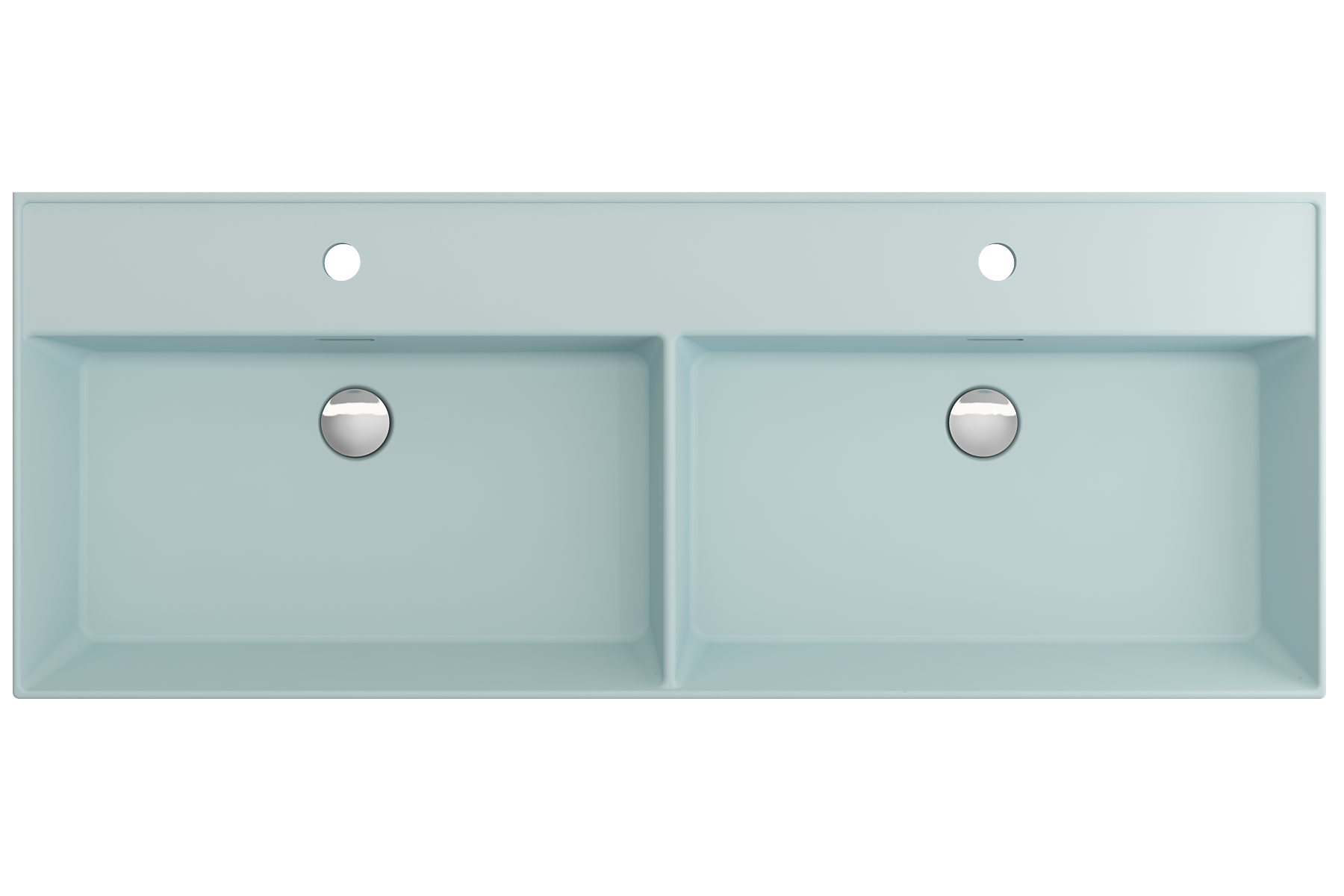 BOCCHI Milano 48" Rectangle Wallmount Fireclay Bathroom Sink, Double Basin, Matte Ice Blue, Single Faucet Hole, 1393-029-0132
