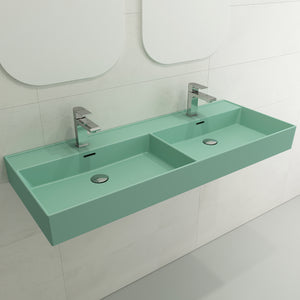 Alternate Image for BOCCHI Milano 48" Rectangle Wallmount Fireclay Bathroom Sink, Double Basin, Matte Mint Green, Single Faucet Hole, 1393-033-0132