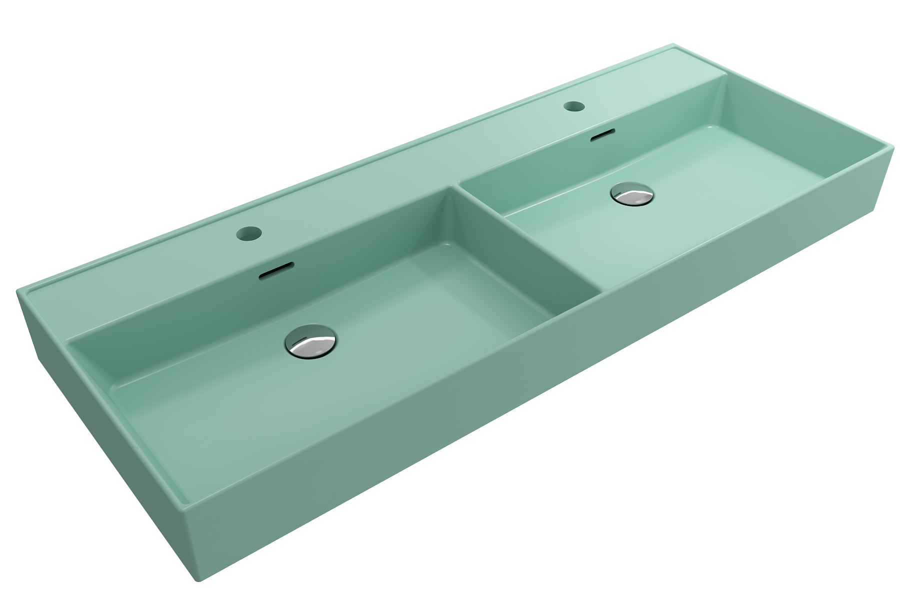BOCCHI Milano 48" Rectangle Wallmount Fireclay Bathroom Sink, Double Basin, Matte Mint Green, Single Faucet Hole, 1393-033-0132