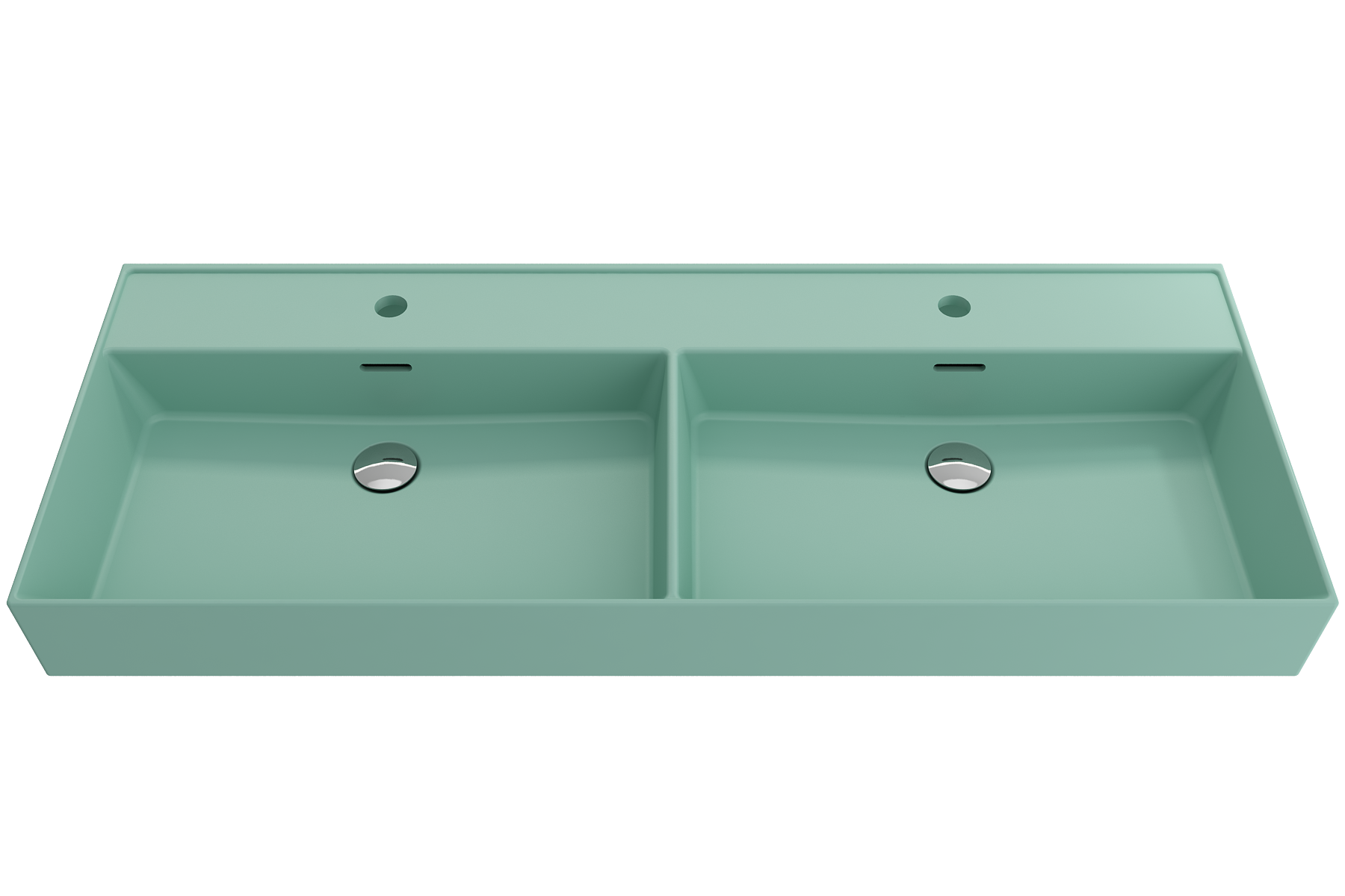 BOCCHI Milano 48" Rectangle Wallmount Fireclay Bathroom Sink, Double Basin, Matte Mint Green, Single Faucet Hole, 1393-033-0132