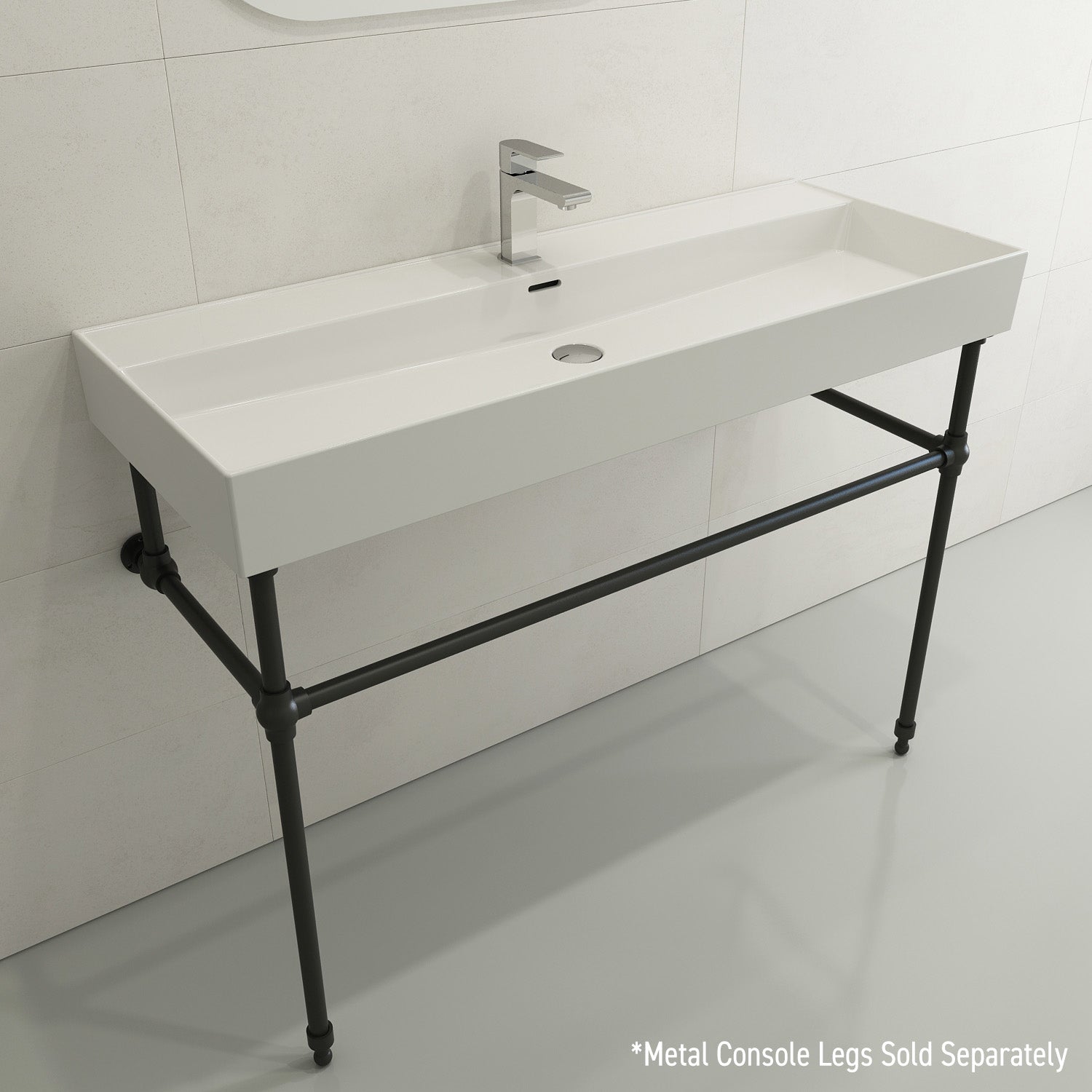 BOCCHI Milano 48" Rectangle Wallmount Fireclay Bathroom Sink, White, Single Faucet Hole, 1394-001-0126