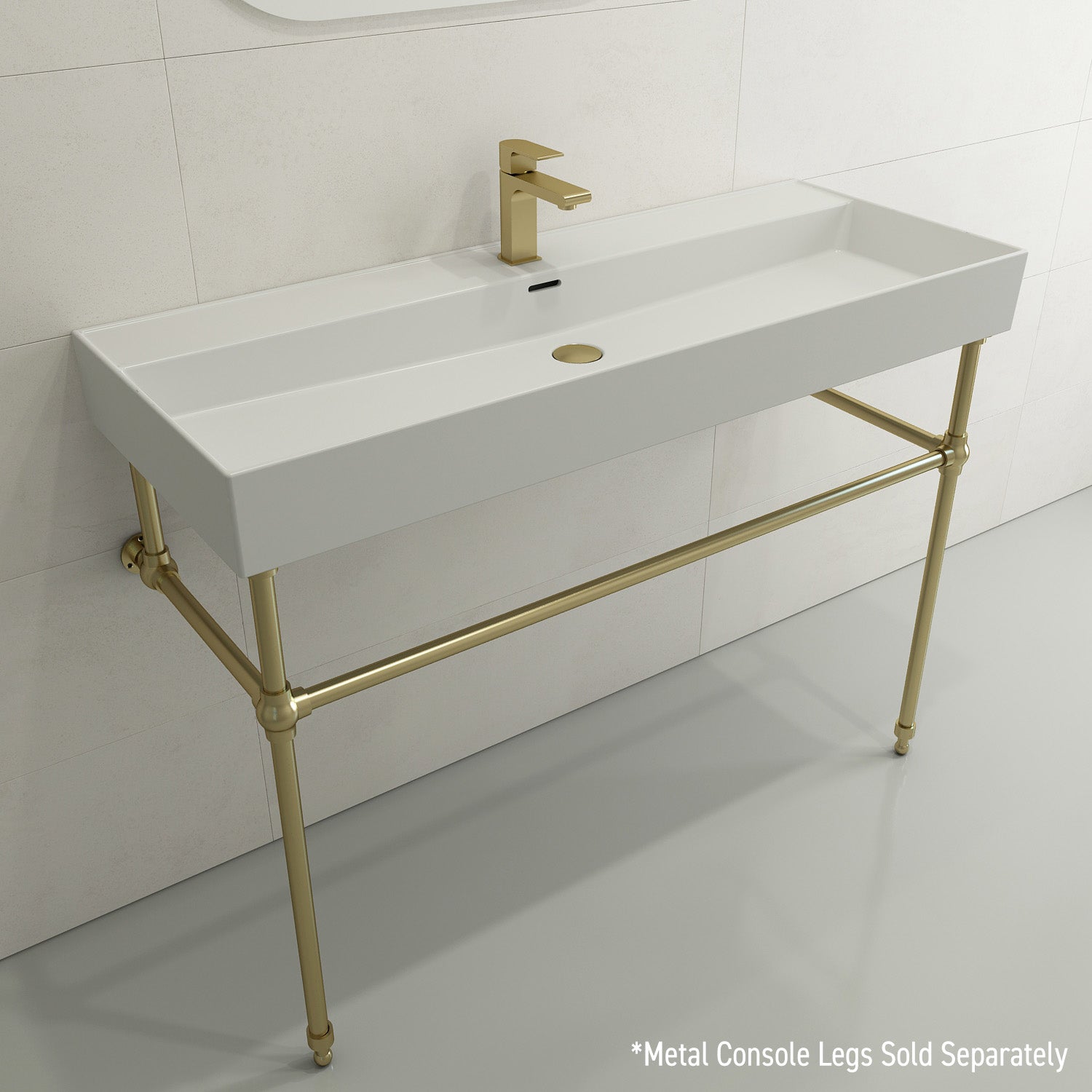 BOCCHI Milano 48" Rectangle Wallmount Fireclay Bathroom Sink, Matte White, Single Faucet Hole, 1394-002-0126