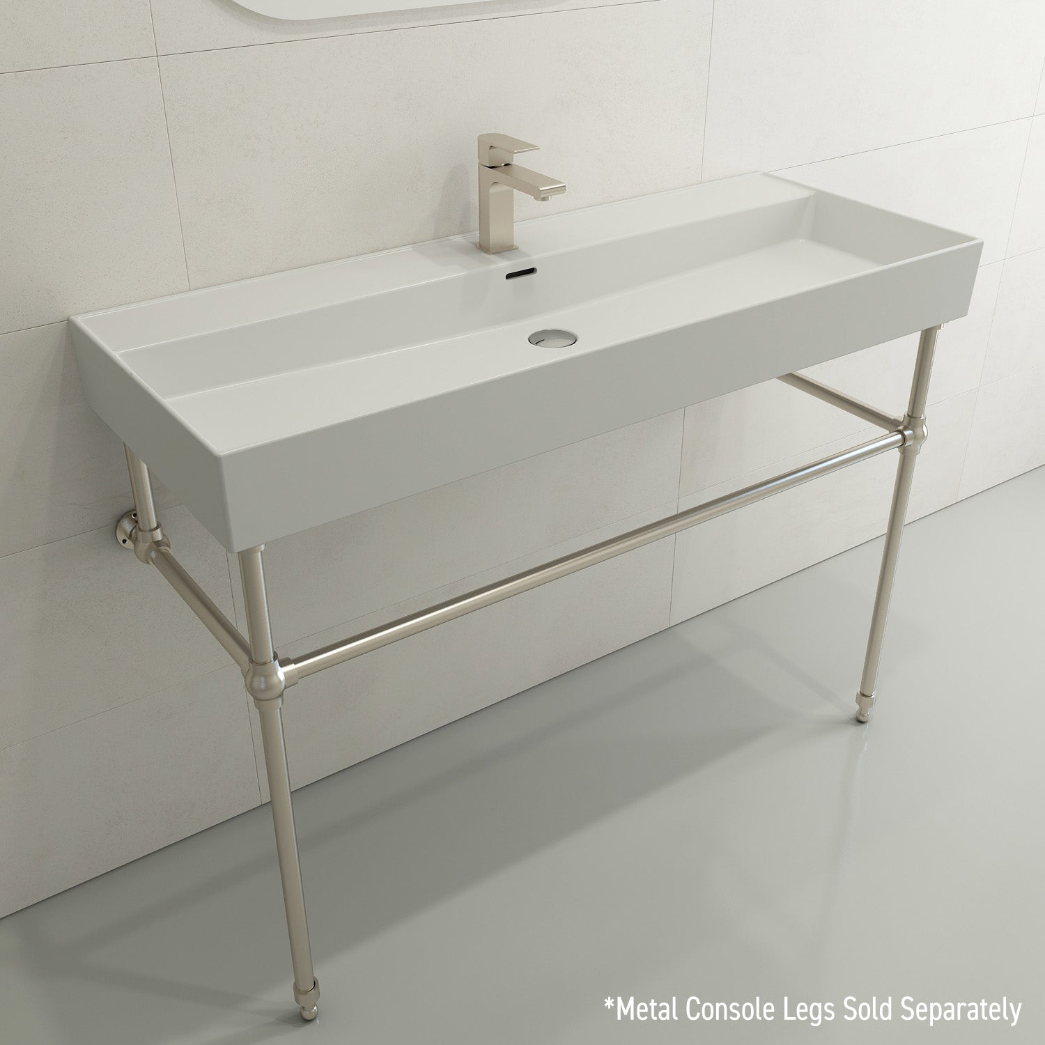 BOCCHI Milano 48" Rectangle Wallmount Fireclay Bathroom Sink, Matte White, Single Faucet Hole, 1394-002-0126