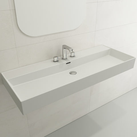 BOCCHI Milano 48" Rectangle Wallmount Fireclay Bathroom Sink, Matte White, 3 Faucet Hole, 1394-002-0127