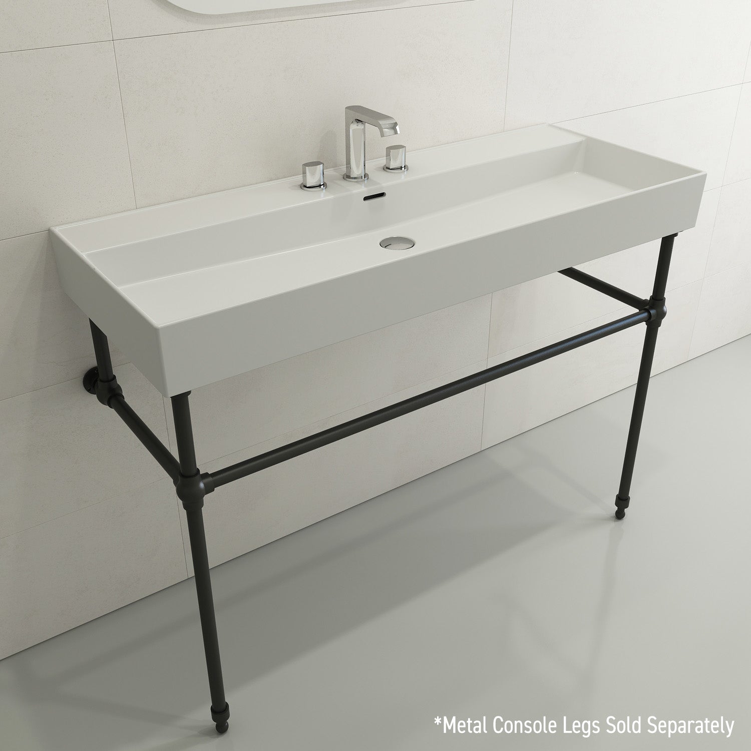 BOCCHI Milano 48" Rectangle Wallmount Fireclay Bathroom Sink, Matte White, 3 Faucet Hole, 1394-002-0127