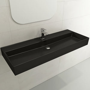 Alternate Image for BOCCHI Milano 48" Rectangle Wallmount Fireclay Bathroom Sink, Matte Black, Single Faucet Hole, 1394-004-0126
