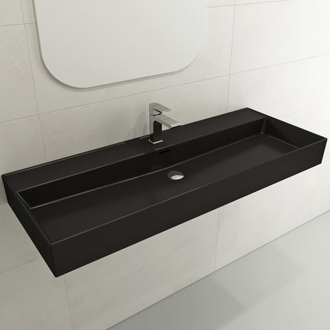 BOCCHI Milano 48" Rectangle Wallmount Fireclay Bathroom Sink, Matte Black, Single Faucet Hole, 1394-004-0126