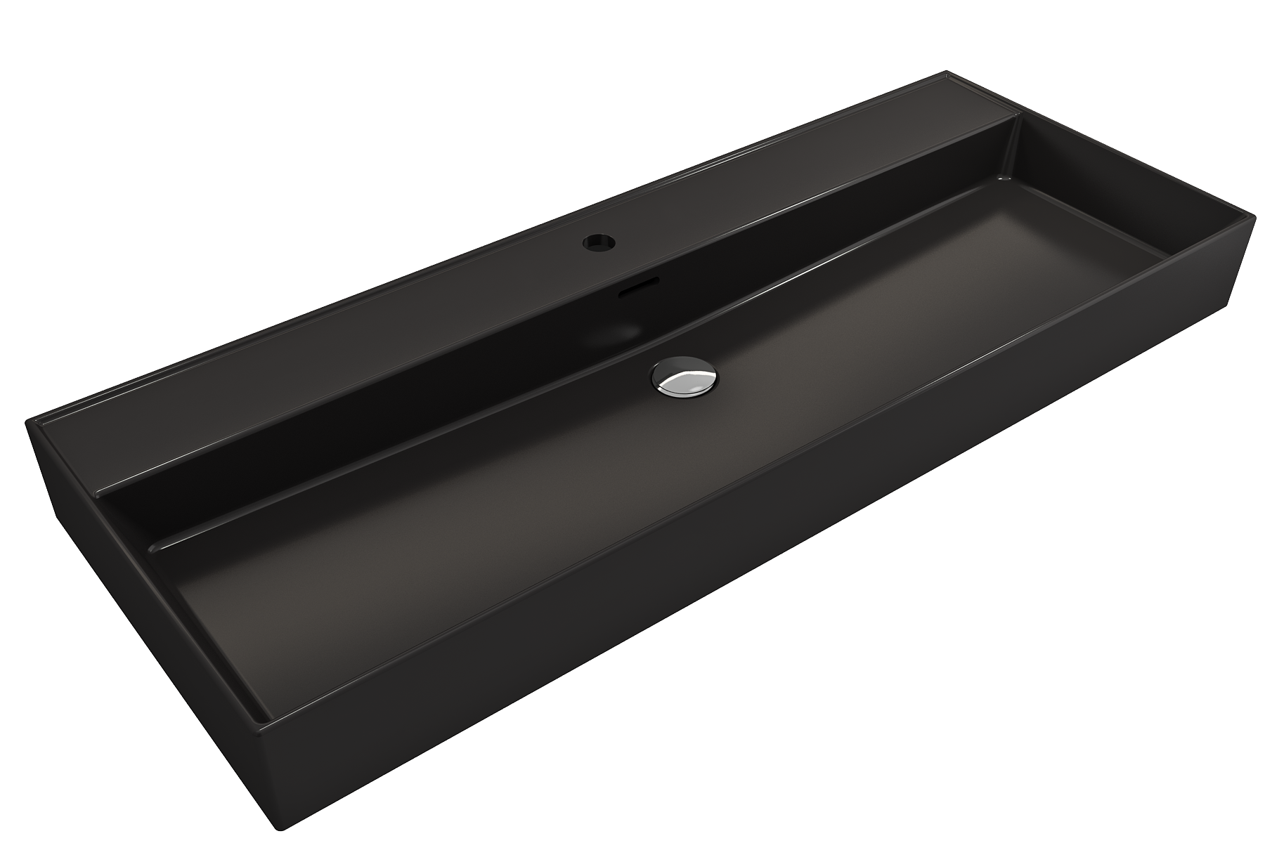 BOCCHI Milano 48" Rectangle Wallmount Fireclay Bathroom Sink, Matte Black, Single Faucet Hole, 1394-004-0126