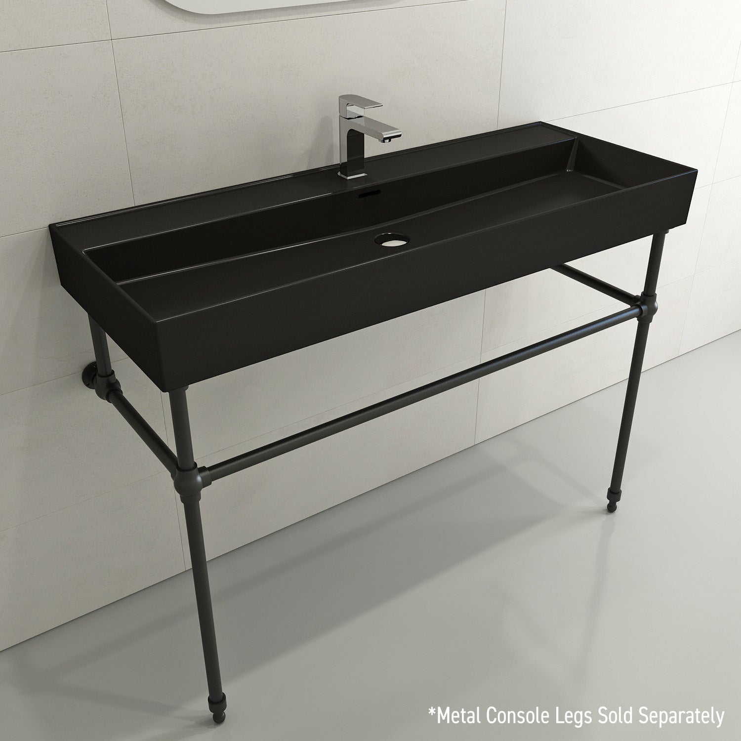 BOCCHI Milano 48" Rectangle Wallmount Fireclay Bathroom Sink, Matte Black, Single Faucet Hole, 1394-004-0126