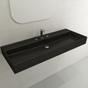 Alternate Image for BOCCHI Milano 48" Rectangle Wallmount Fireclay Bathroom Sink, Matte Black, 3 Faucet Hole, 1394-004-0127