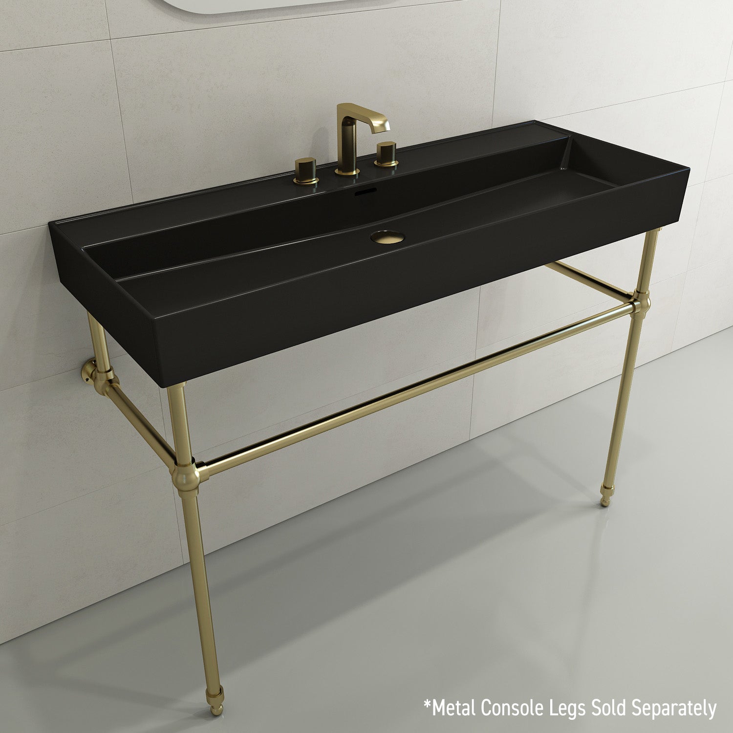 BOCCHI Milano 48" Rectangle Wallmount Fireclay Bathroom Sink, Matte Black, 3 Faucet Hole, 1394-004-0127