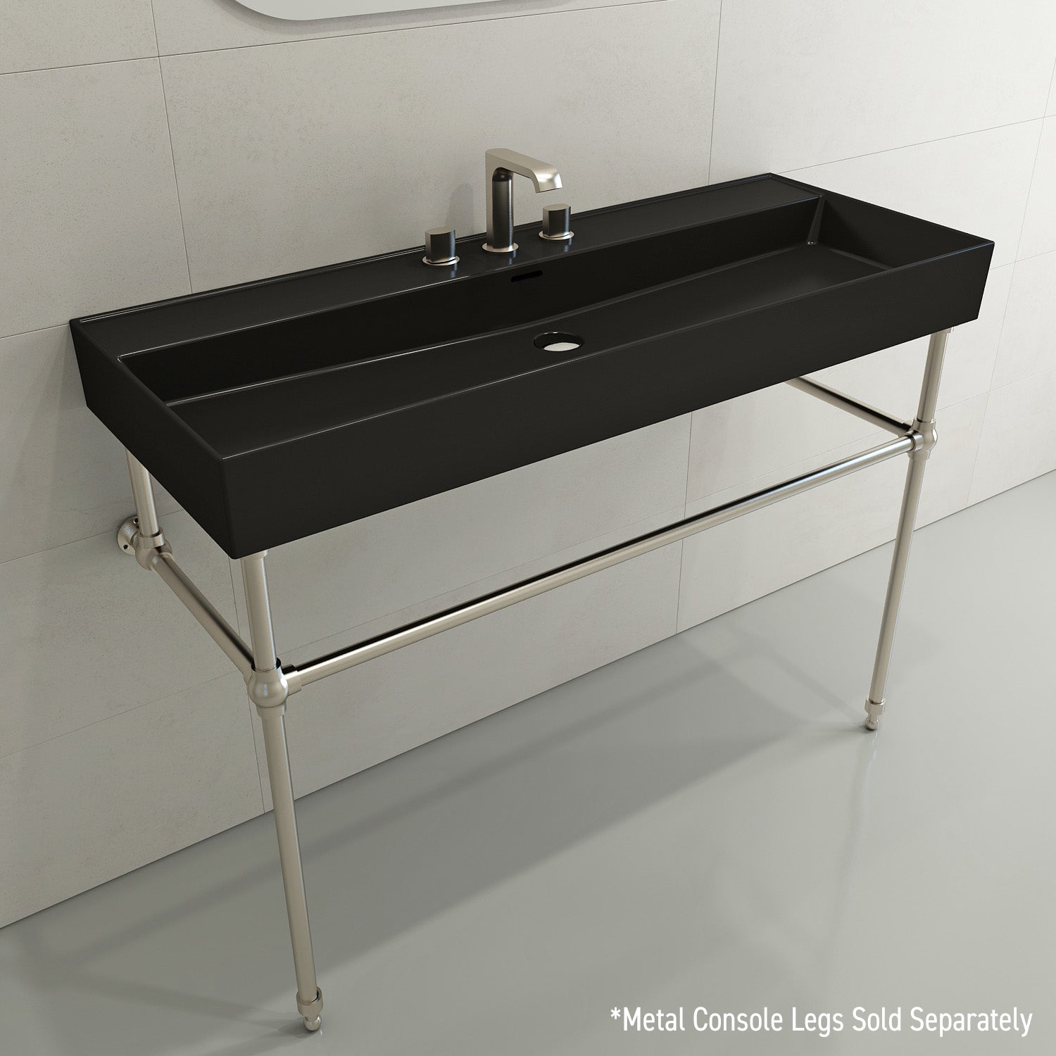 BOCCHI Milano 48" Rectangle Wallmount Fireclay Bathroom Sink, Matte Black, 3 Faucet Hole, 1394-004-0127