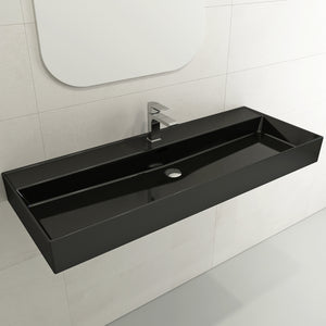 Alternate Image for BOCCHI Milano 48" Rectangle Wallmount Fireclay Bathroom Sink, Black, Single Faucet Hole, 1394-005-0126