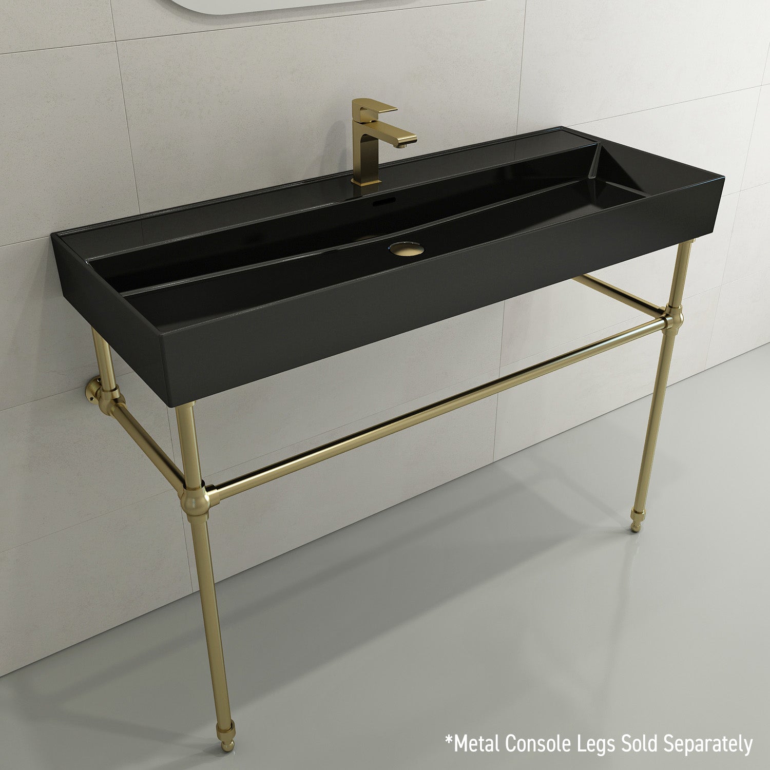 BOCCHI Milano 48" Rectangle Wallmount Fireclay Bathroom Sink, Black, Single Faucet Hole, 1394-005-0126