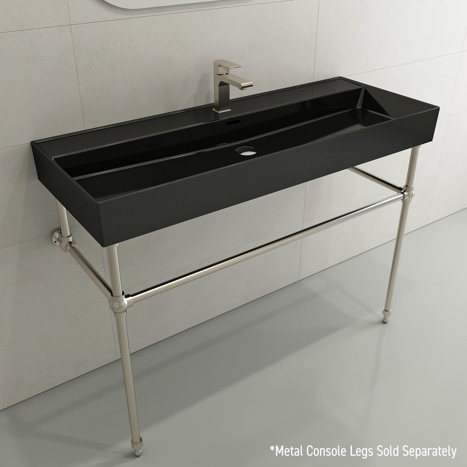 BOCCHI Milano 48" Rectangle Wallmount Fireclay Bathroom Sink, Black, Single Faucet Hole, 1394-005-0126