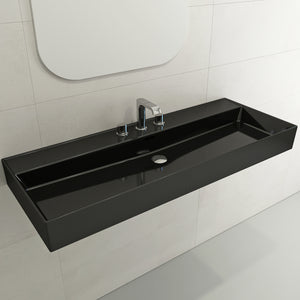 Alternate Image for BOCCHI Milano 48" Rectangle Wallmount Fireclay Bathroom Sink, Black, 3 Faucet Hole, 1394-005-0127