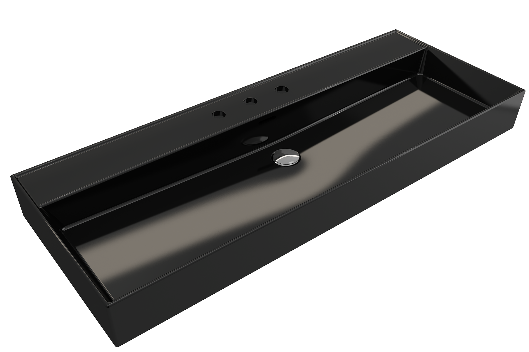 BOCCHI Milano 48" Rectangle Wallmount Fireclay Bathroom Sink, Black, 3 Faucet Hole, 1394-005-0127