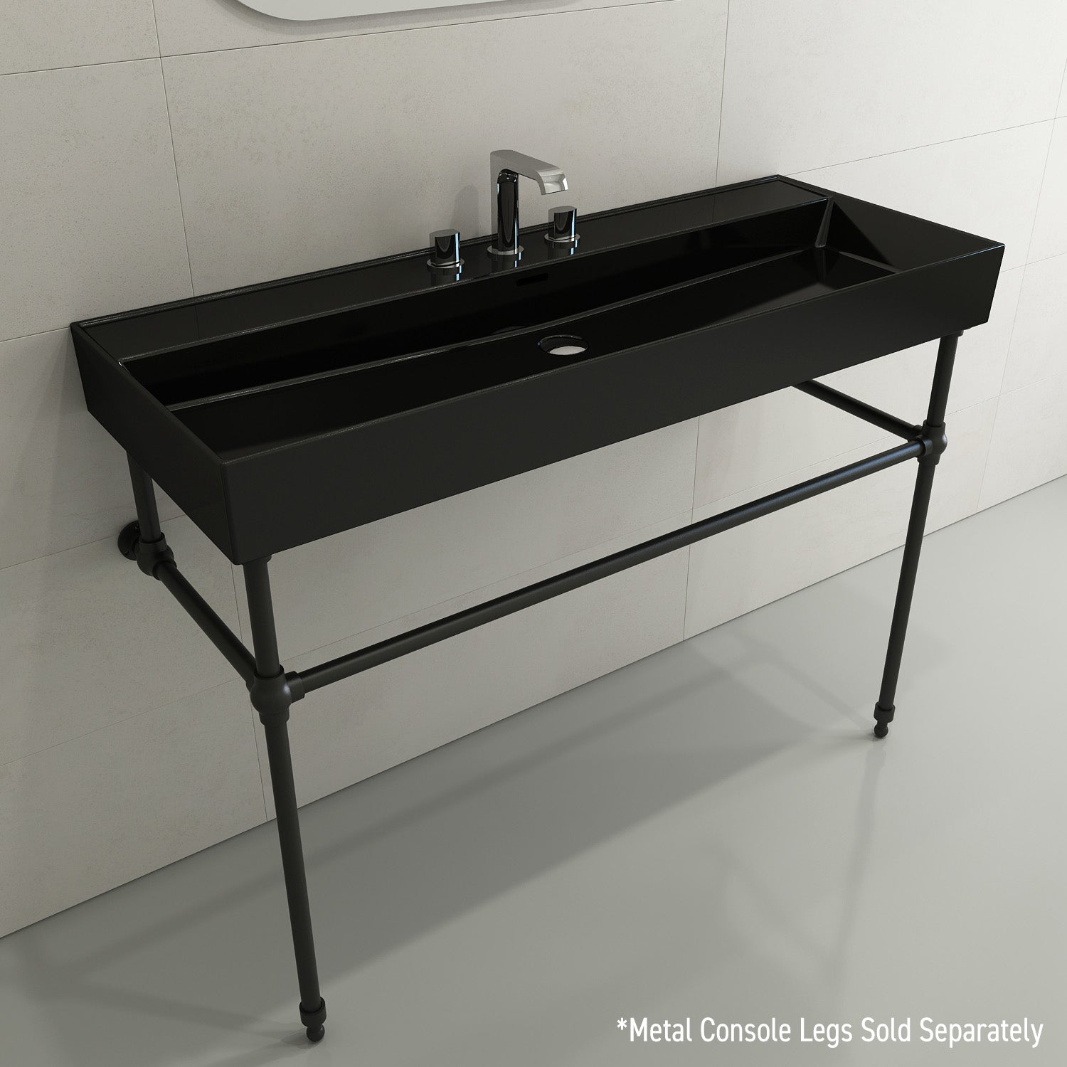 BOCCHI Milano 48" Rectangle Wallmount Fireclay Bathroom Sink, Black, 3 Faucet Hole, 1394-005-0127