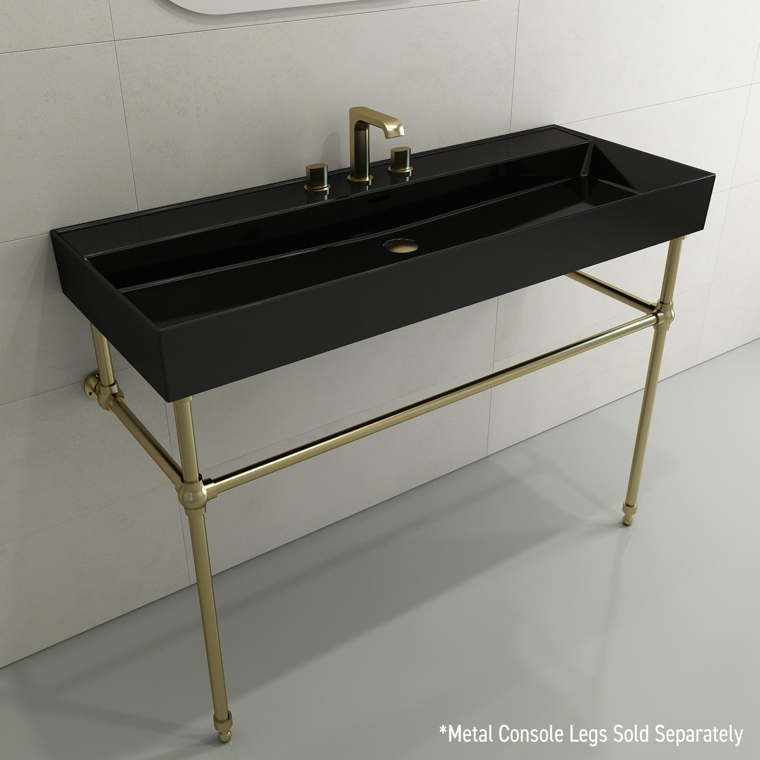 BOCCHI Milano 48" Rectangle Wallmount Fireclay Bathroom Sink, Black, 3 Faucet Hole, 1394-005-0127