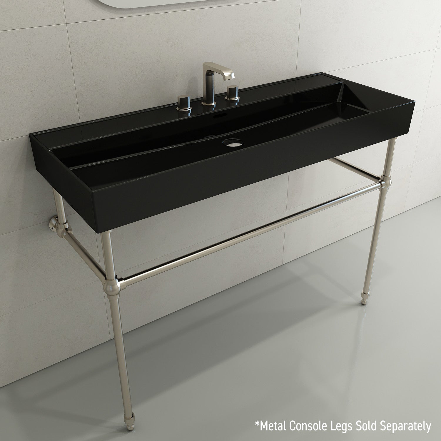 BOCCHI Milano 48" Rectangle Wallmount Fireclay Bathroom Sink, Black, 3 Faucet Hole, 1394-005-0127