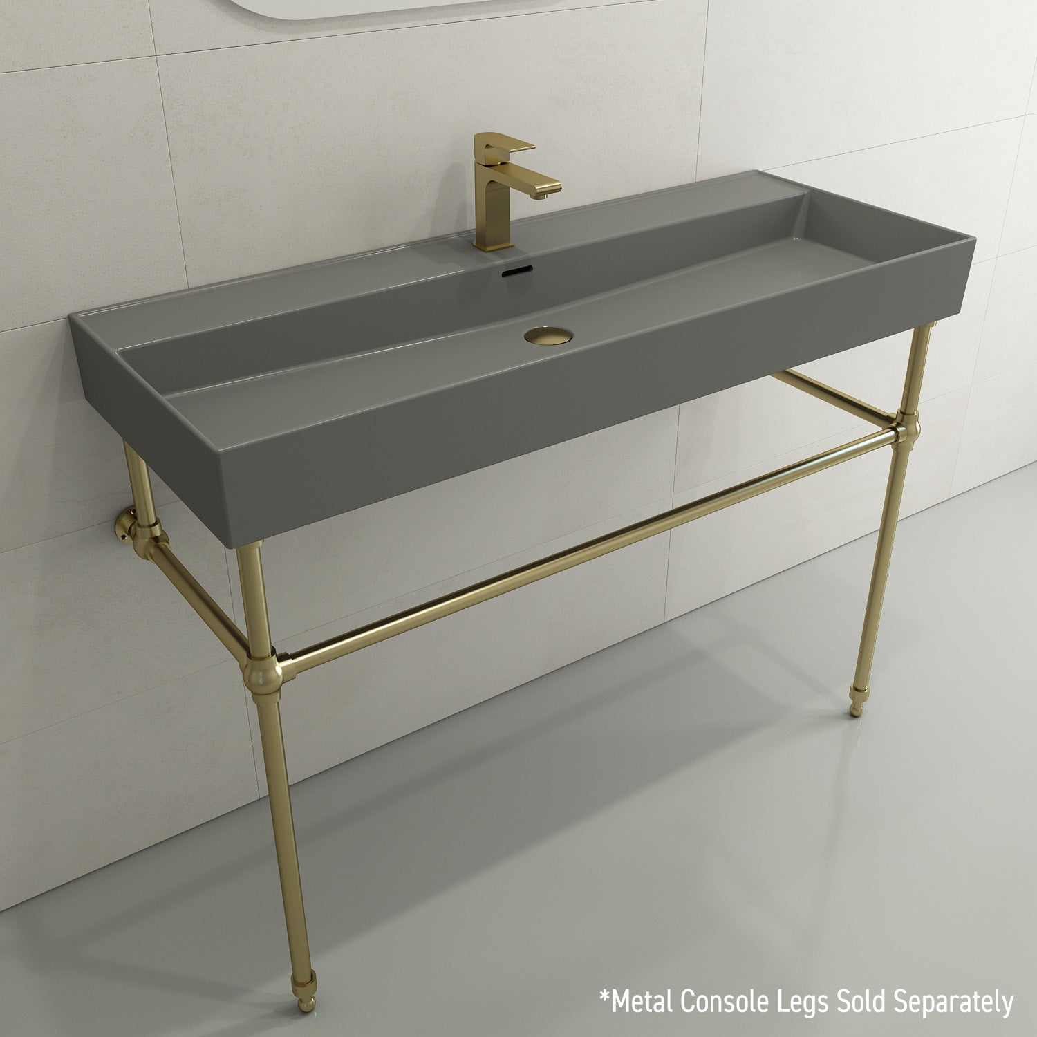 BOCCHI Milano 48" Rectangle Wallmount Fireclay Bathroom Sink, Matte Gray, Single Faucet Hole, 1394-006-0126
