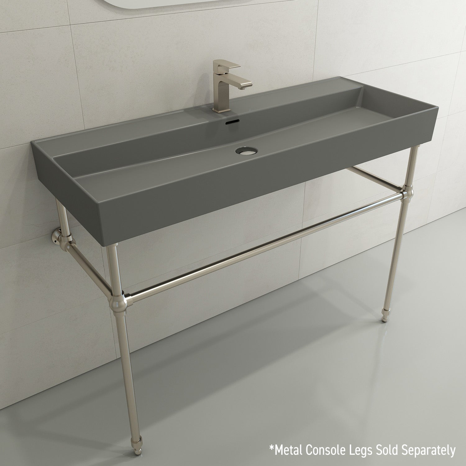 BOCCHI Milano 48" Rectangle Wallmount Fireclay Bathroom Sink, Matte Gray, Single Faucet Hole, 1394-006-0126