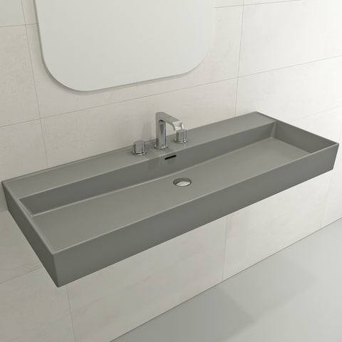 BOCCHI Milano 48" Rectangle Wallmount Fireclay Bathroom Sink, Matte Gray, 3 Faucet Hole, 1394-006-0127