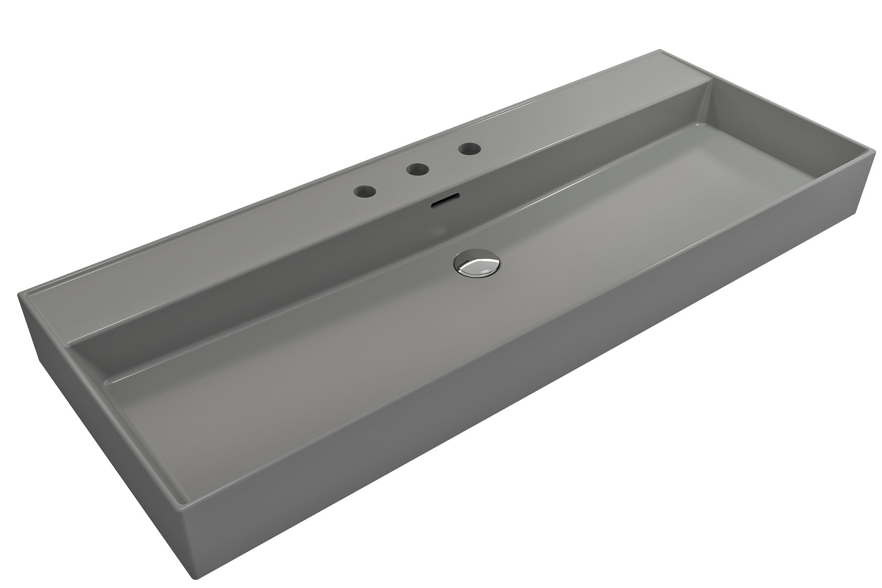 BOCCHI Milano 48" Rectangle Wallmount Fireclay Bathroom Sink, Matte Gray, 3 Faucet Hole, 1394-006-0127