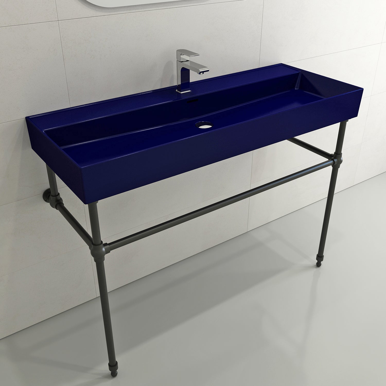 BOCCHI Milano 48" Rectangle Wallmount Fireclay Bathroom Sink, Sapphire Blue, Single Faucet Hole, 1394-010-0126