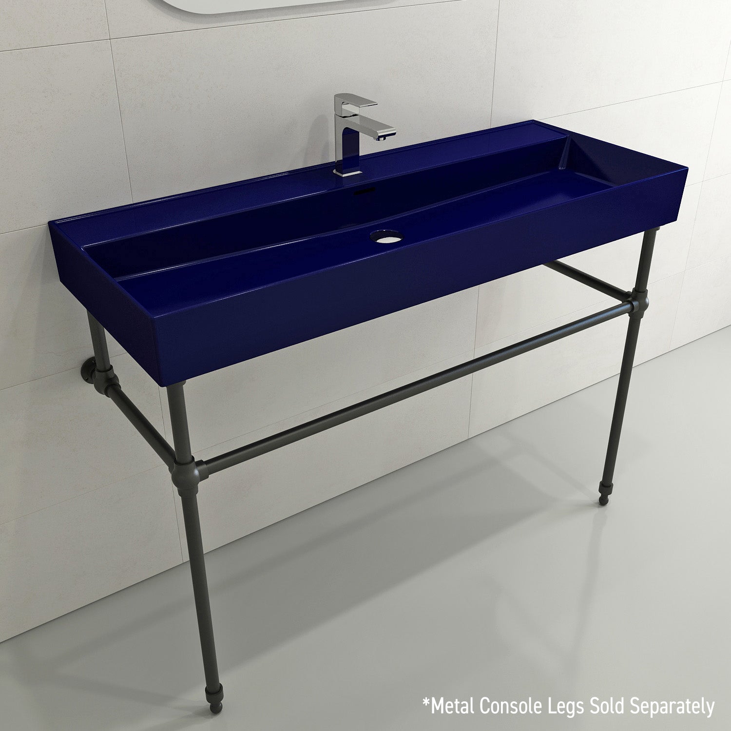 BOCCHI Milano 48" Rectangle Wallmount Fireclay Bathroom Sink, Sapphire Blue, Single Faucet Hole, 1394-010-0126
