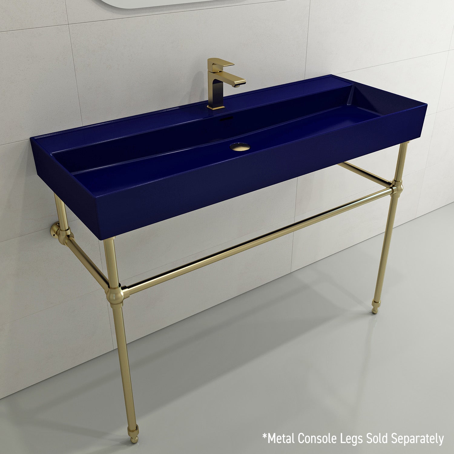 BOCCHI Milano 48" Rectangle Wallmount Fireclay Bathroom Sink, Sapphire Blue, Single Faucet Hole, 1394-010-0126