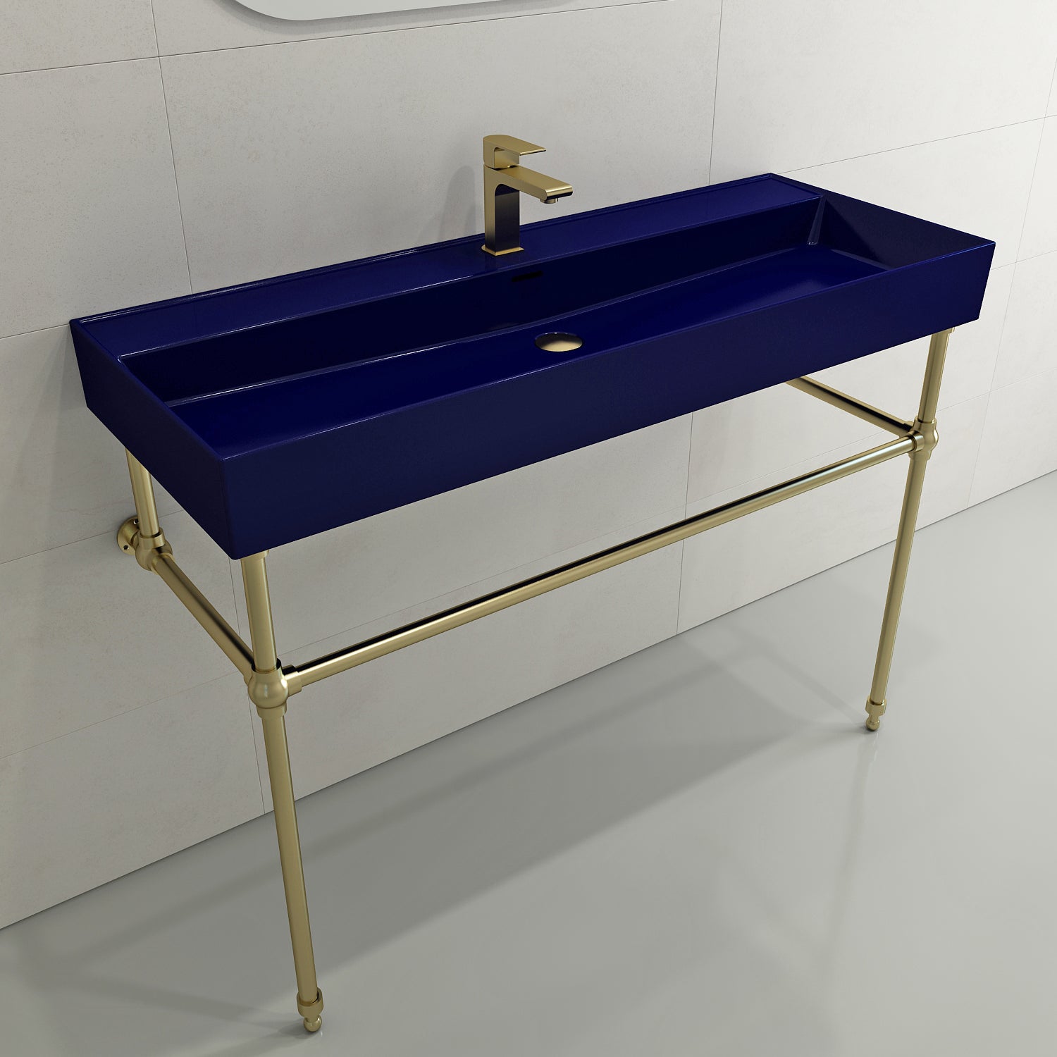 BOCCHI Milano 48" Rectangle Wallmount Fireclay Bathroom Sink, Sapphire Blue, Single Faucet Hole, 1394-010-0126