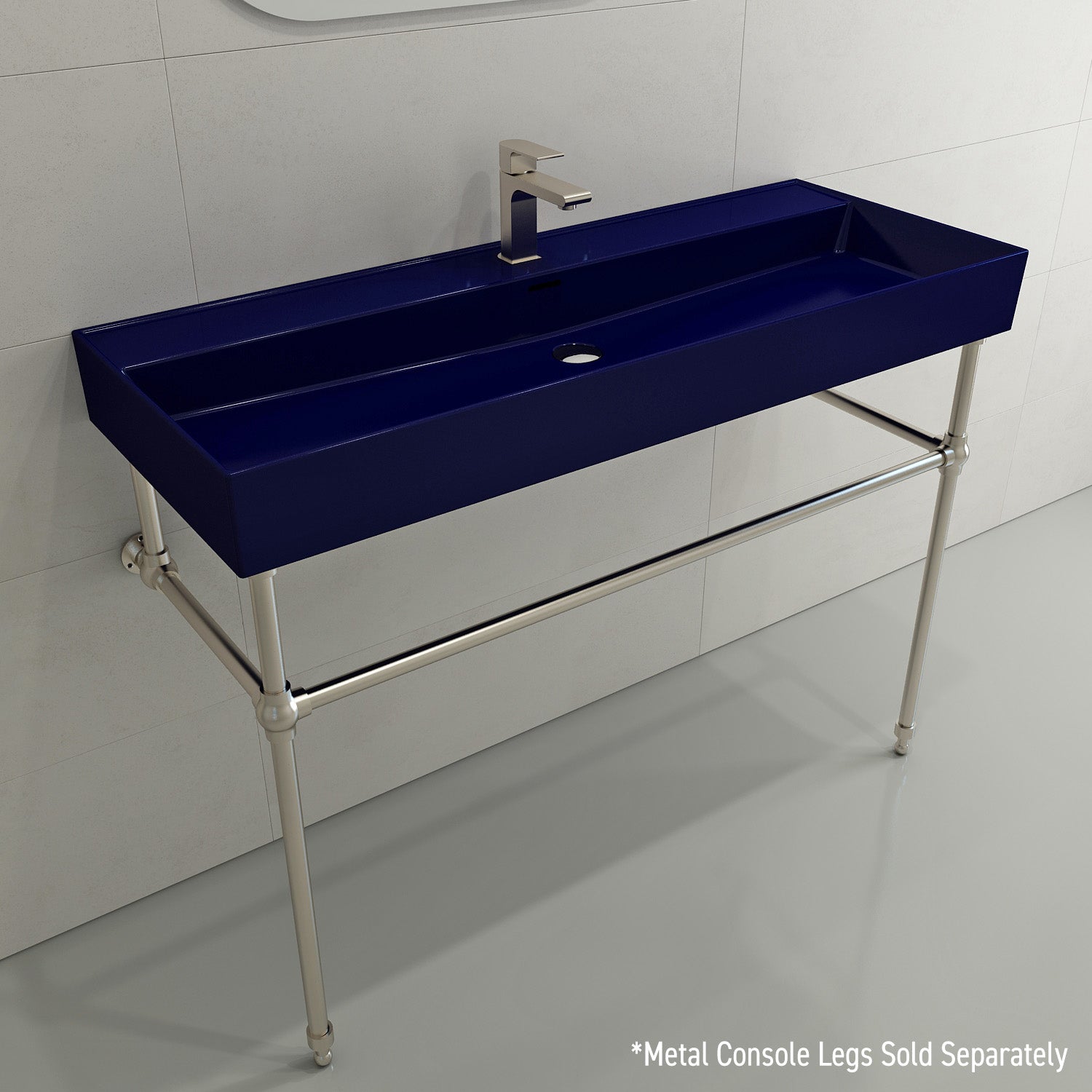 BOCCHI Milano 48" Rectangle Wallmount Fireclay Bathroom Sink, Sapphire Blue, Single Faucet Hole, 1394-010-0126