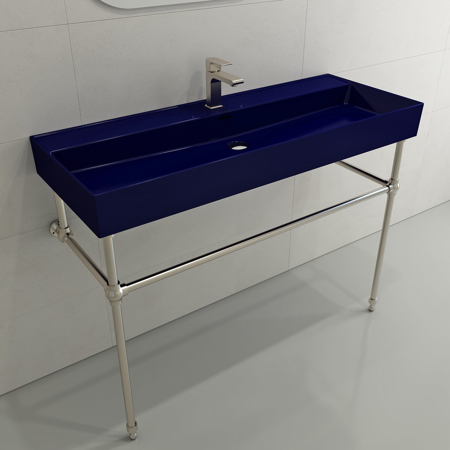 BOCCHI Milano 48" Rectangle Wallmount Fireclay Bathroom Sink, Sapphire Blue, Single Faucet Hole, 1394-010-0126