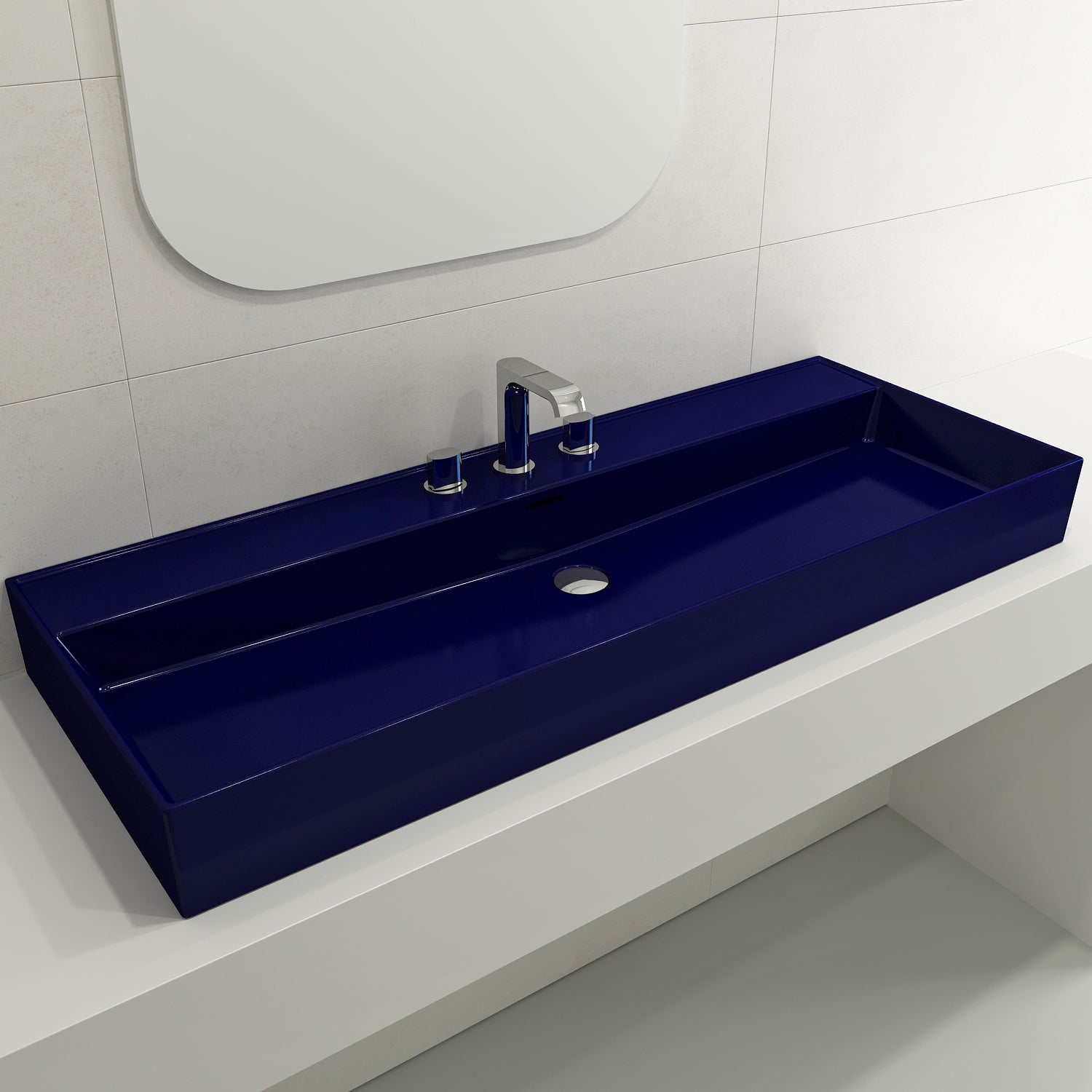 BOCCHI Milano 48" Rectangle Wallmount Fireclay Bathroom Sink, Sapphire Blue, 3 Faucet Hole, 1394-010-0127