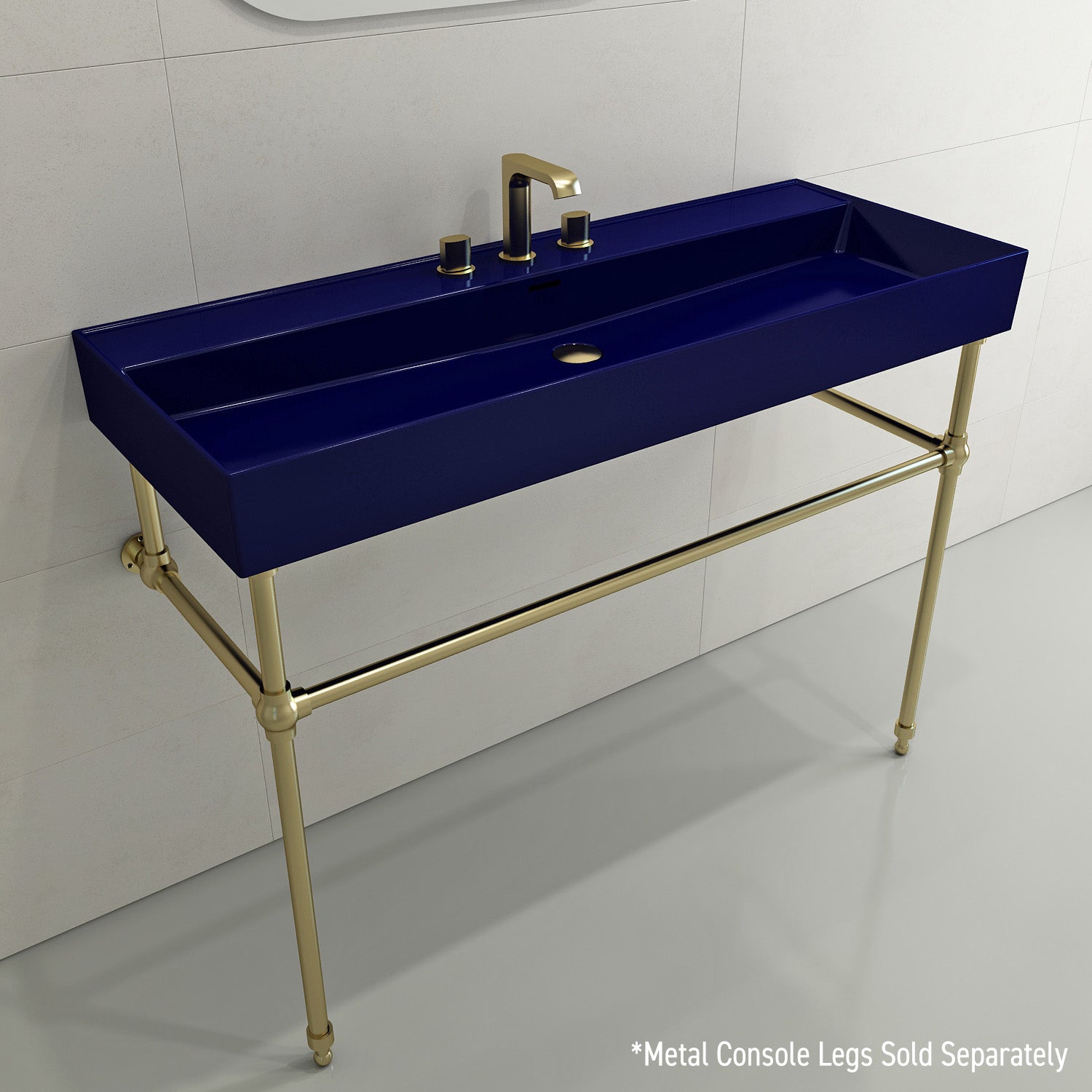BOCCHI Milano 48" Rectangle Wallmount Fireclay Bathroom Sink, Sapphire Blue, 3 Faucet Hole, 1394-010-0127