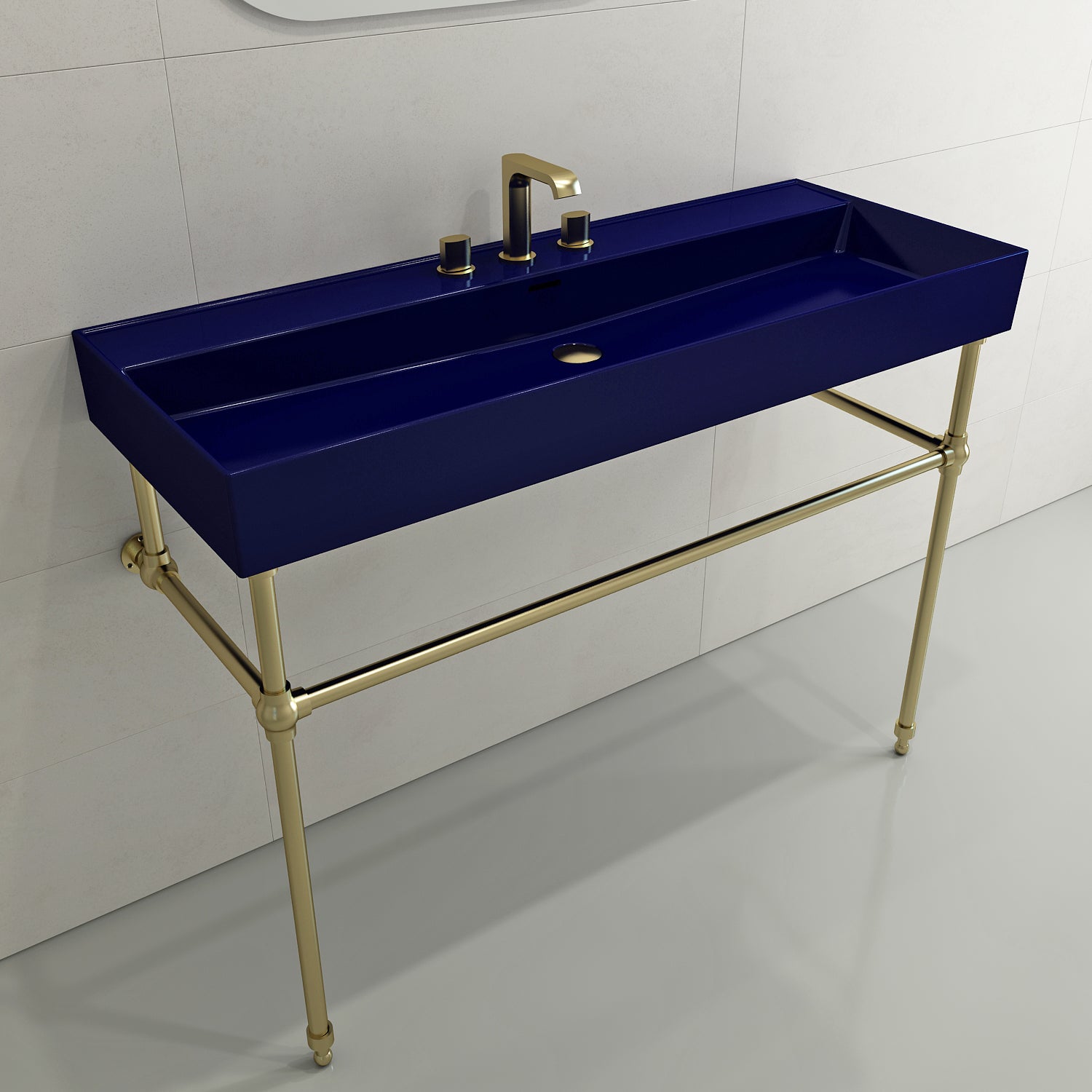 BOCCHI Milano 48" Rectangle Wallmount Fireclay Bathroom Sink, Sapphire Blue, 3 Faucet Hole, 1394-010-0127
