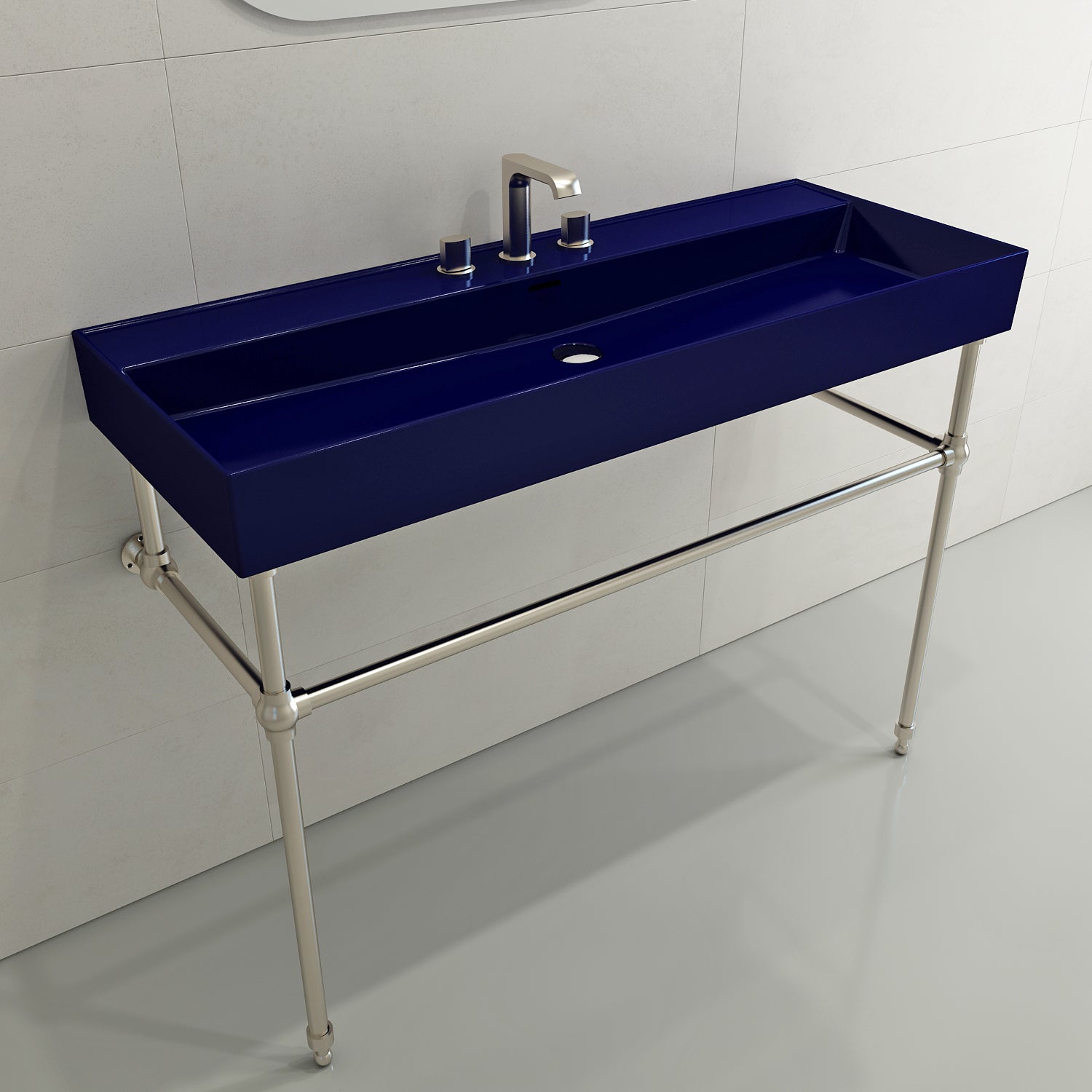 BOCCHI Milano 48" Rectangle Wallmount Fireclay Bathroom Sink, Sapphire Blue, 3 Faucet Hole, 1394-010-0127