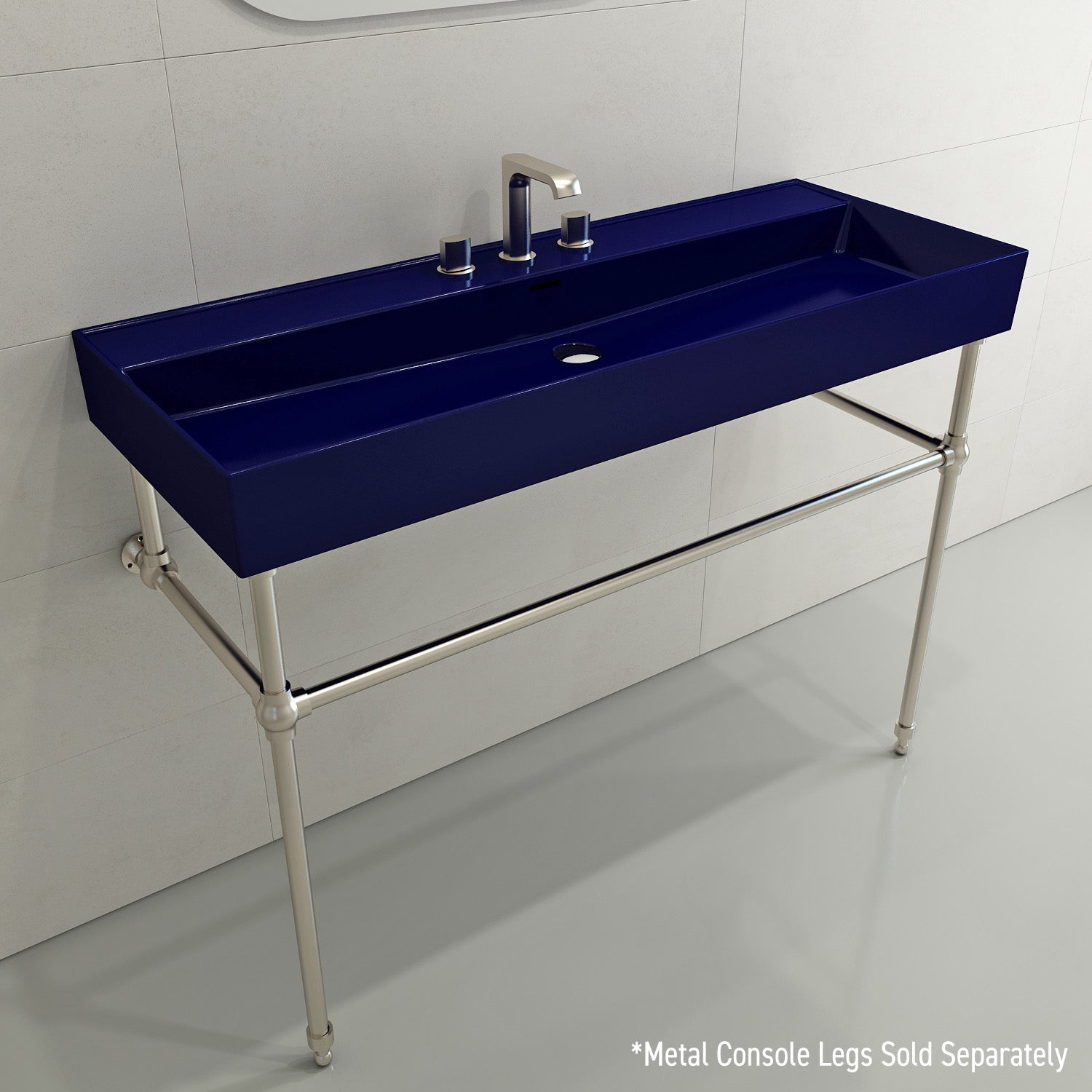 BOCCHI Milano 48" Rectangle Wallmount Fireclay Bathroom Sink, Sapphire Blue, 3 Faucet Hole, 1394-010-0127