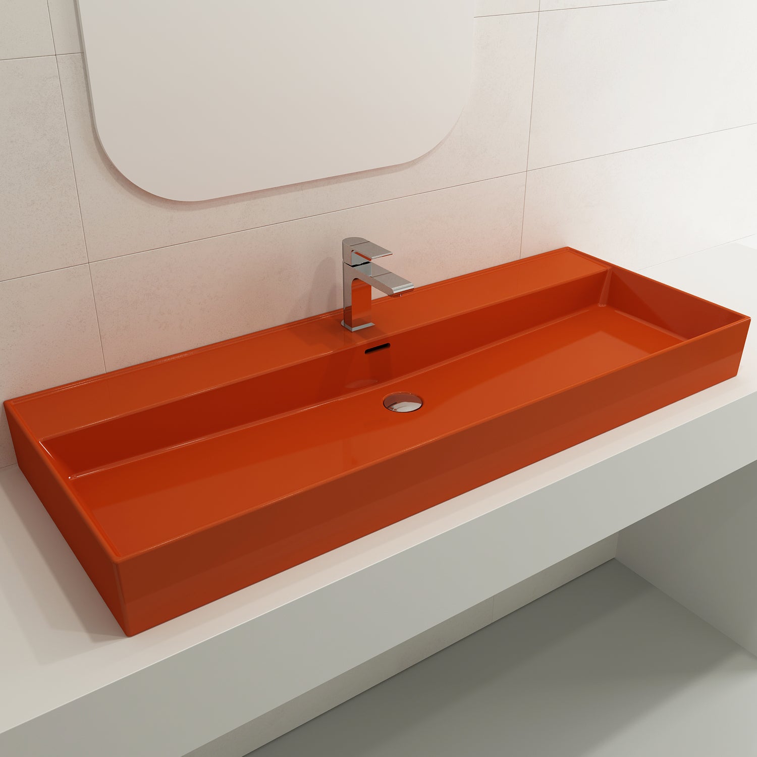 BOCCHI Milano 48" Rectangle Wallmount Fireclay Bathroom Sink, Orange, Single Faucet Hole, 1394-012-0126