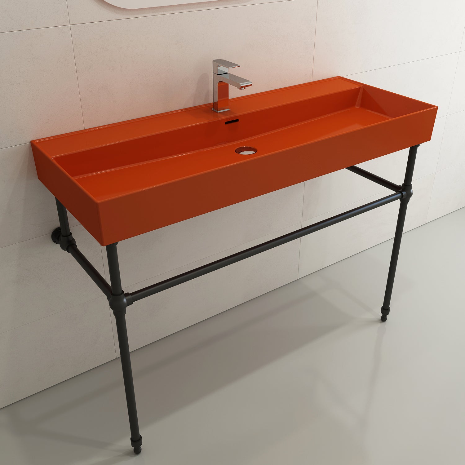 BOCCHI Milano 48" Rectangle Wallmount Fireclay Bathroom Sink, Orange, Single Faucet Hole, 1394-012-0126