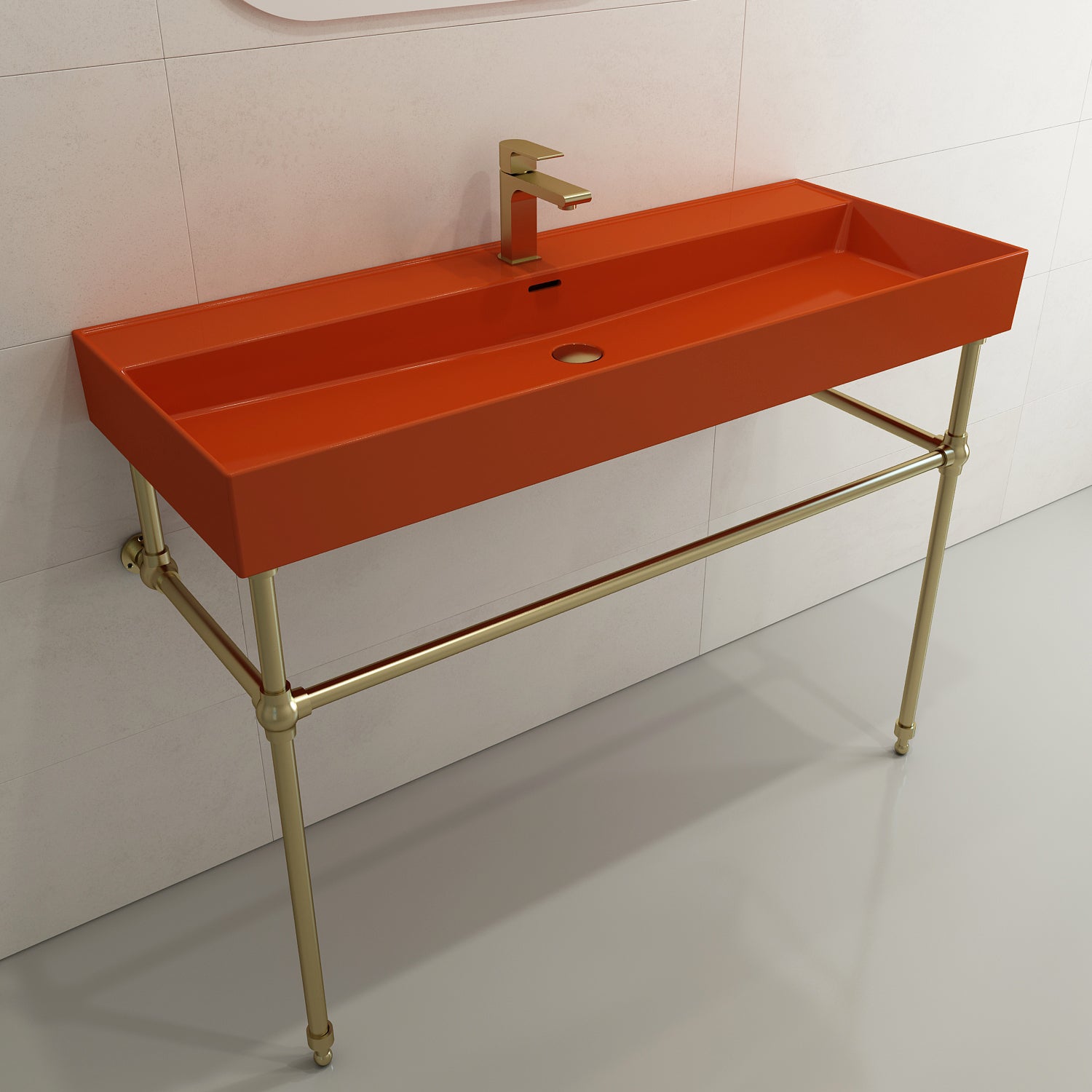 BOCCHI Milano 48" Rectangle Wallmount Fireclay Bathroom Sink, Orange, Single Faucet Hole, 1394-012-0126