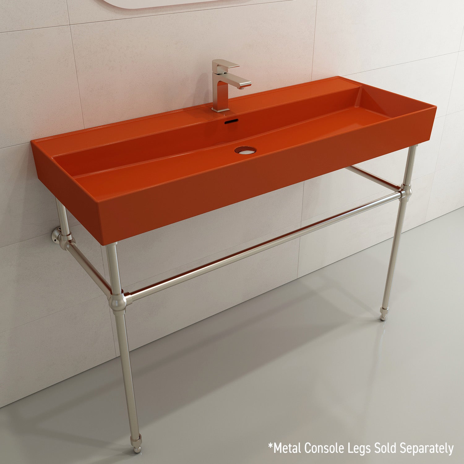 BOCCHI Milano 48" Rectangle Wallmount Fireclay Bathroom Sink, Orange, Single Faucet Hole, 1394-012-0126