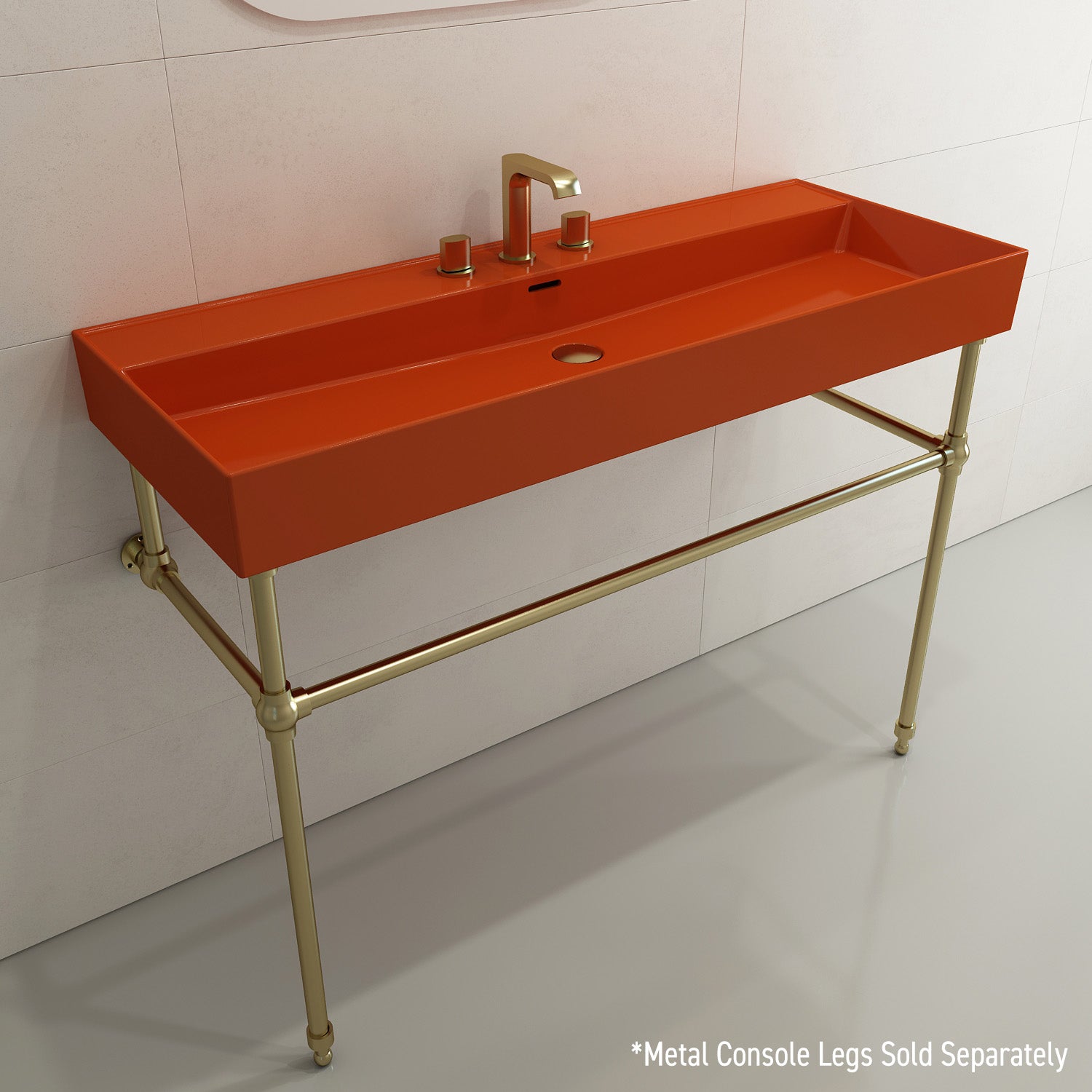 BOCCHI Milano 48" Rectangle Wallmount Fireclay Bathroom Sink, Orange, 3 Faucet Hole, 1394-012-0127