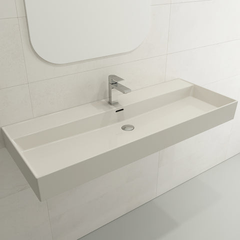 BOCCHI Milano 48" Rectangle Wallmount Fireclay Bathroom Sink, Biscuit, Single Faucet Hole, 1394-014-0126