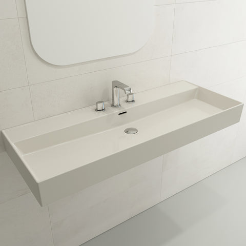 BOCCHI Milano 48" Rectangle Wallmount Fireclay Bathroom Sink, Biscuit, 3 Faucet Hole, 1394-014-0127